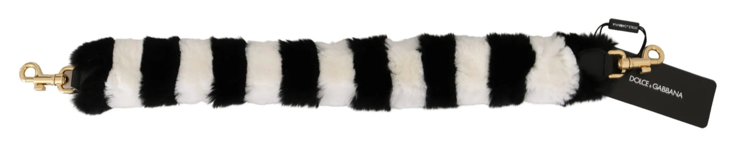 Black White Lapin Fur Accessory Shoulder Strap-Dolce & Gabbana-LabelTerrace.com