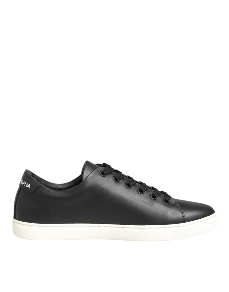 Black White Leather Crystal Heart Sneakers Shoes-Dolce & Gabbana-LabelTerrace.com
