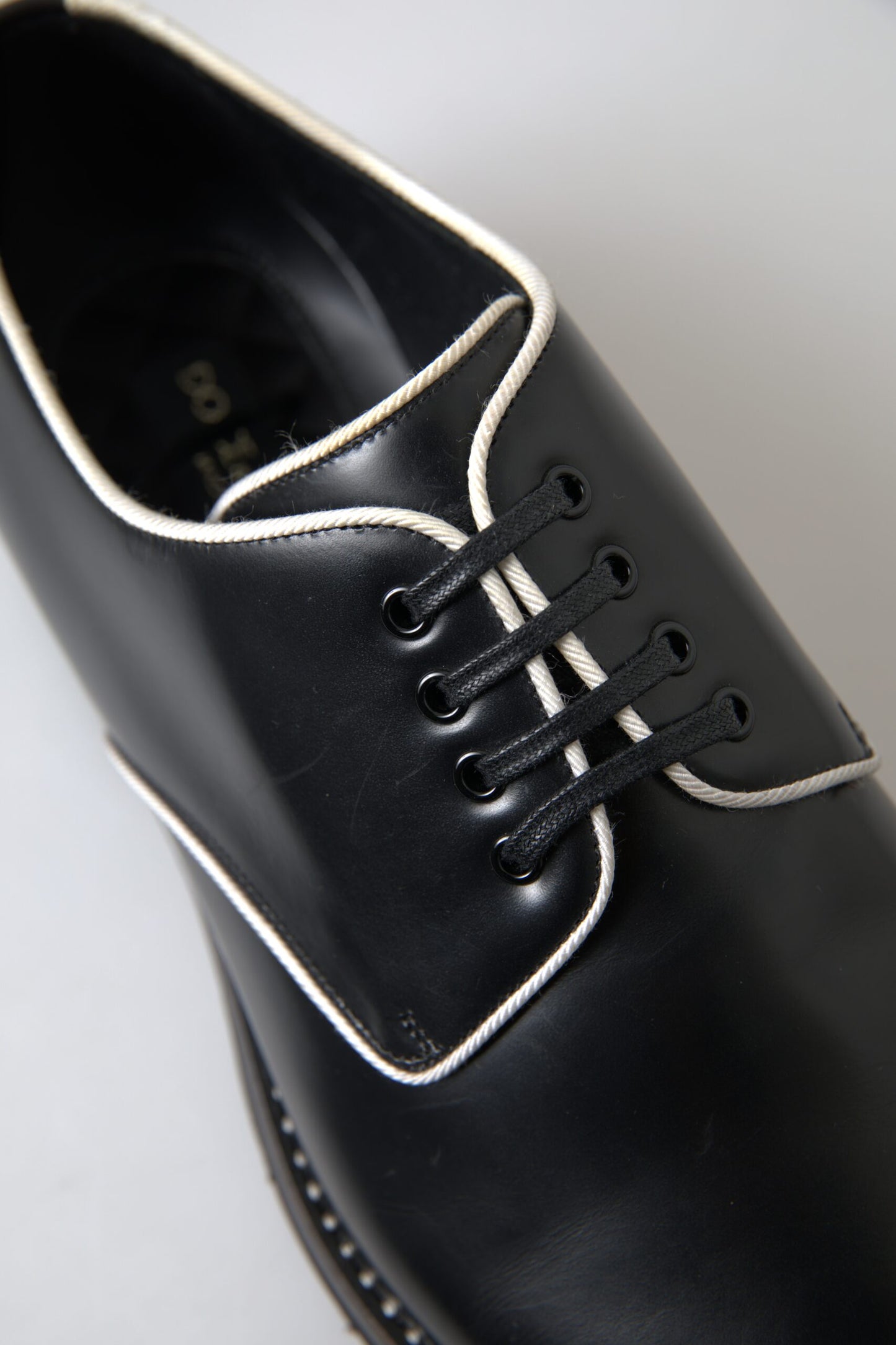Black White Leather Formal Shoes-Dolce & Gabbana-LabelTerrace.com