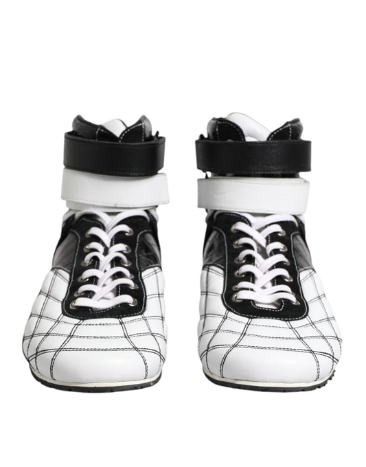Black White Leather High Top Sneakers Shoes-Dolce & Gabbana-LabelTerrace.com