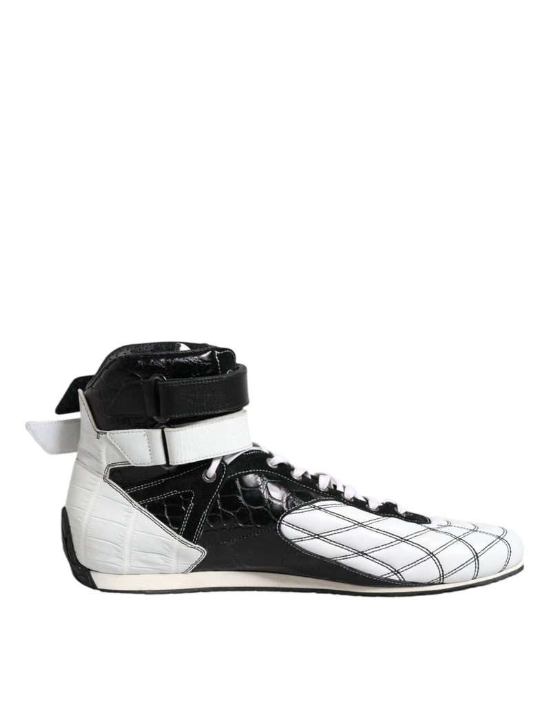 Black White Leather High Top Sneakers Shoes-Dolce & Gabbana-LabelTerrace.com