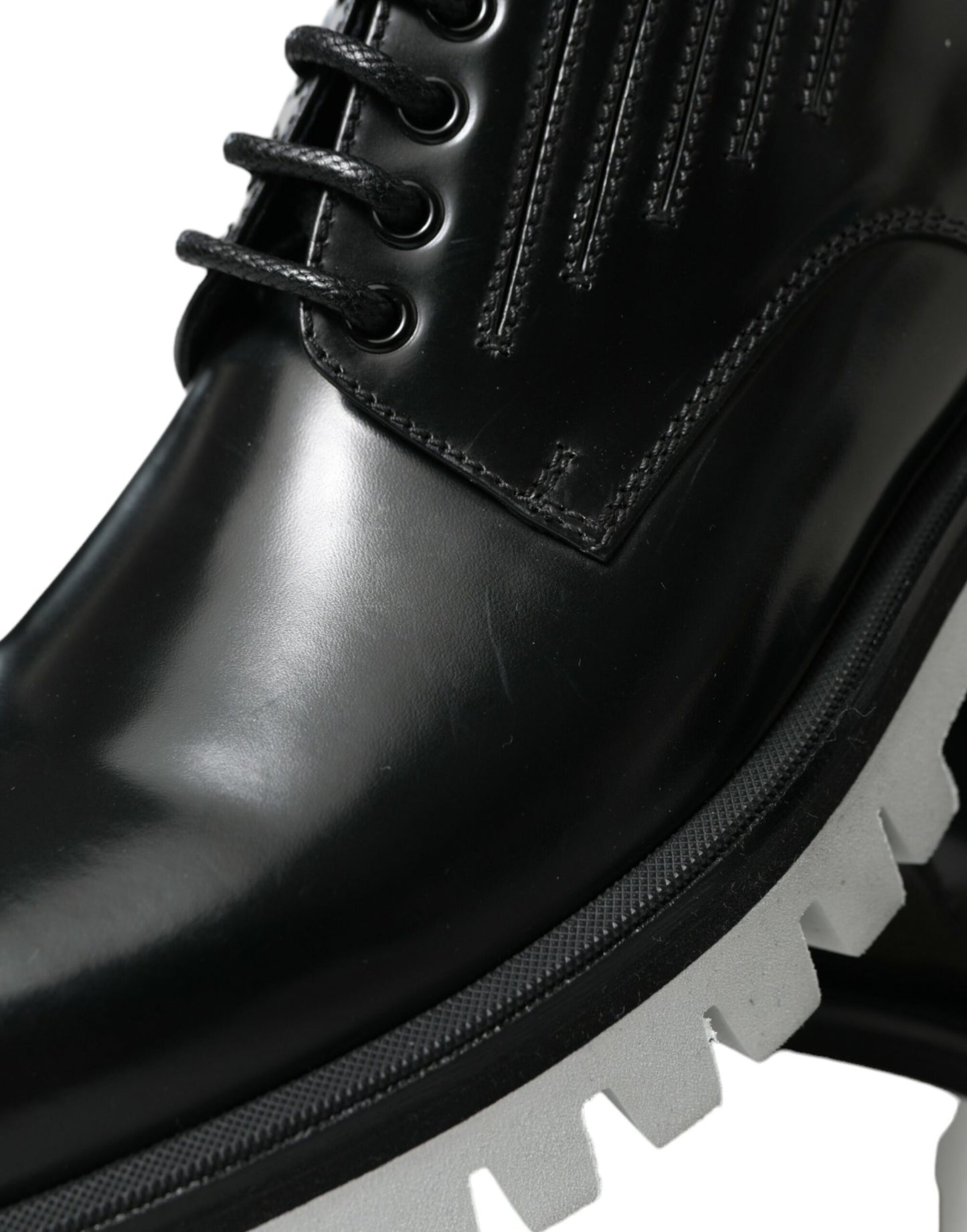 Black White Leather Lace Up Derby Dress Shoes-Dolce & Gabbana-LabelTerrace.com