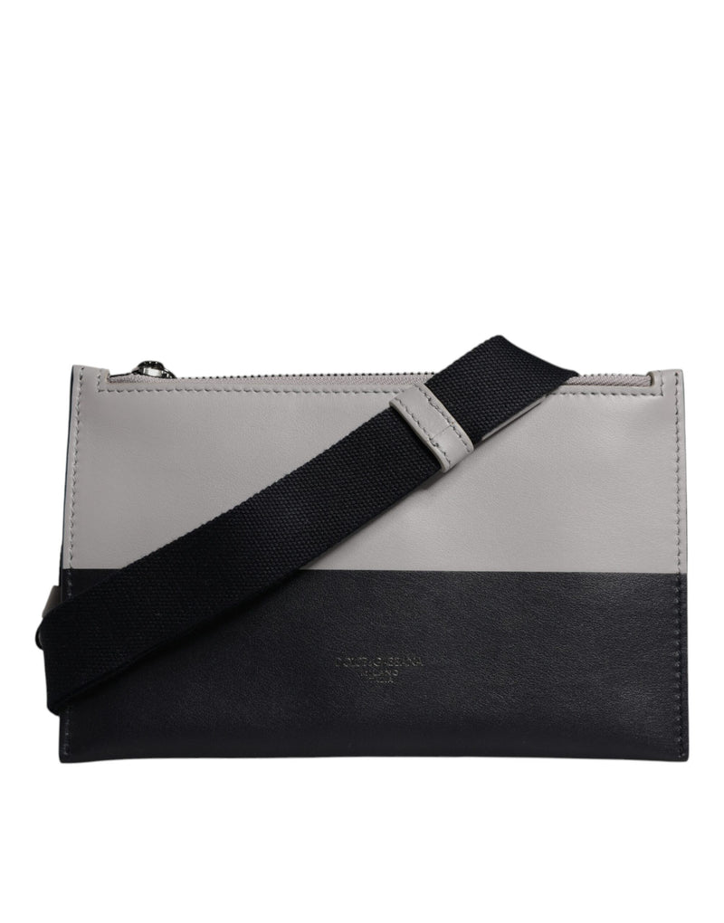Black White Leather Logo Embossed Crossbody Bag-Dolce & Gabbana-LabelTerrace.com