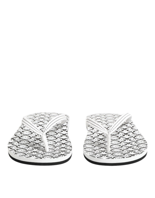 Black White Logo Beachwear Flats Slipper Shoes-Dolce & Gabbana-LabelTerrace.com