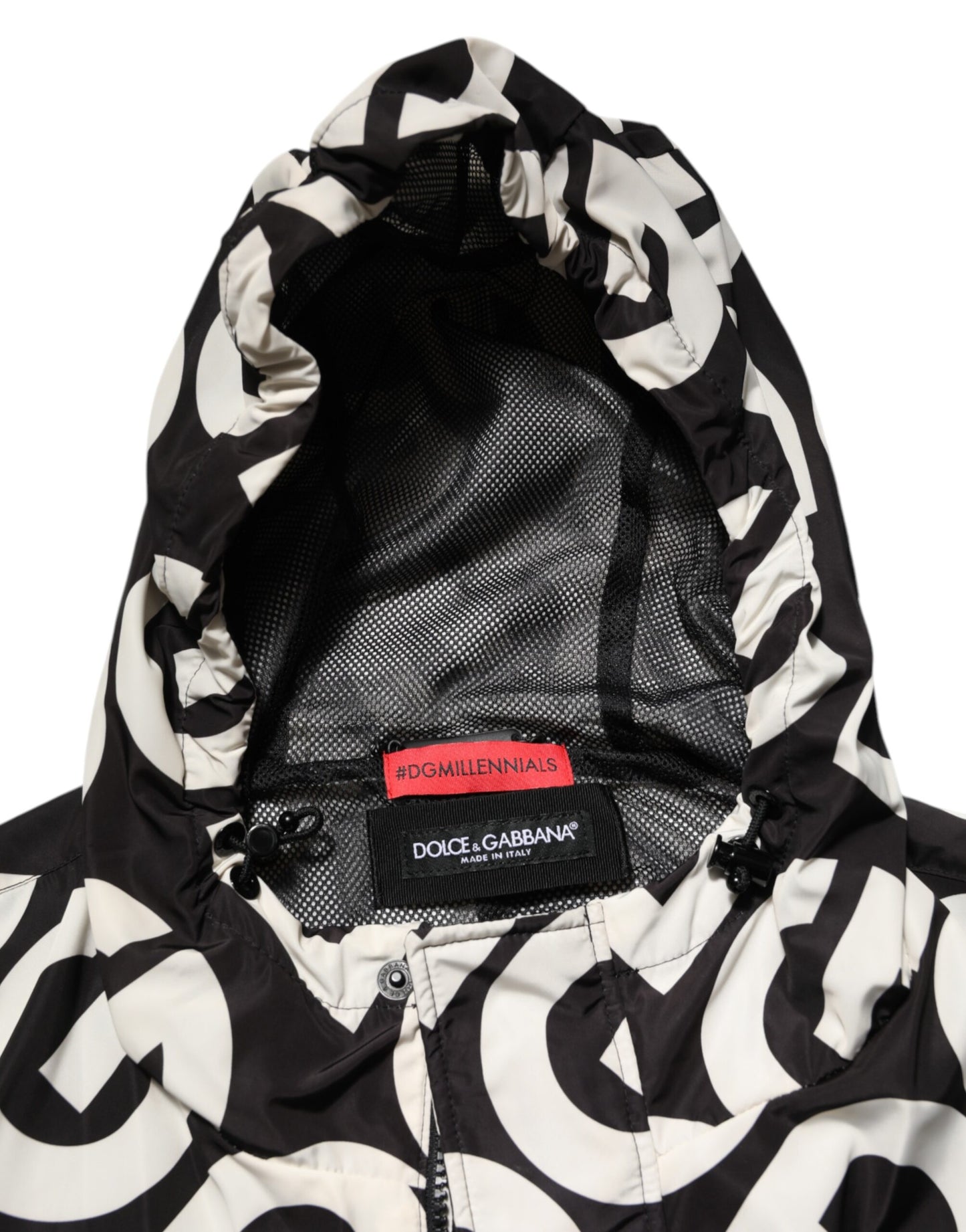Black White Logo Print Hooded Coat Men Jacket