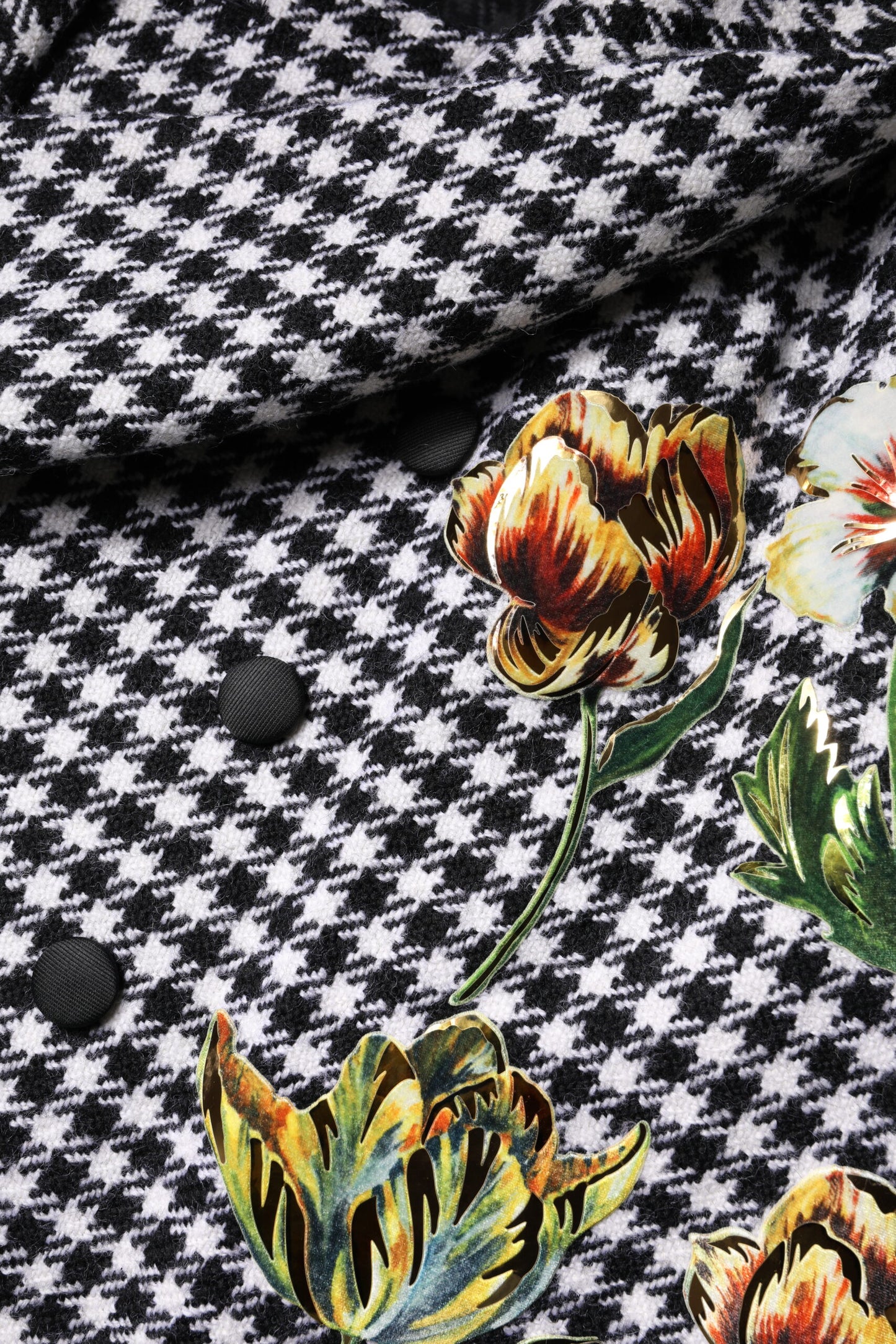 Black White Monochrome Patterned Floral Cape Jacket-Dolce & Gabbana-LabelTerrace.com