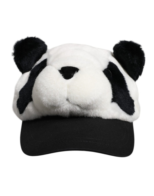 Black White Panda Fur Women Baseball Cap-Dolce & Gabbana-LabelTerrace.com