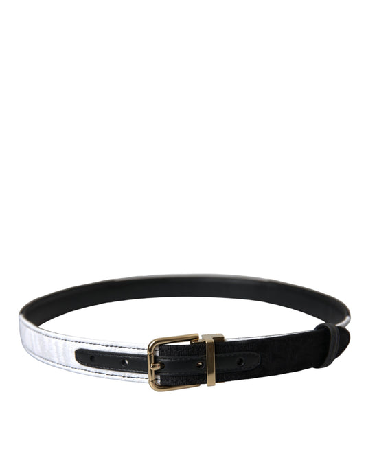 Black White Patchwork Gold Metal Buckle Belt-Dolce & Gabbana-LabelTerrace.com
