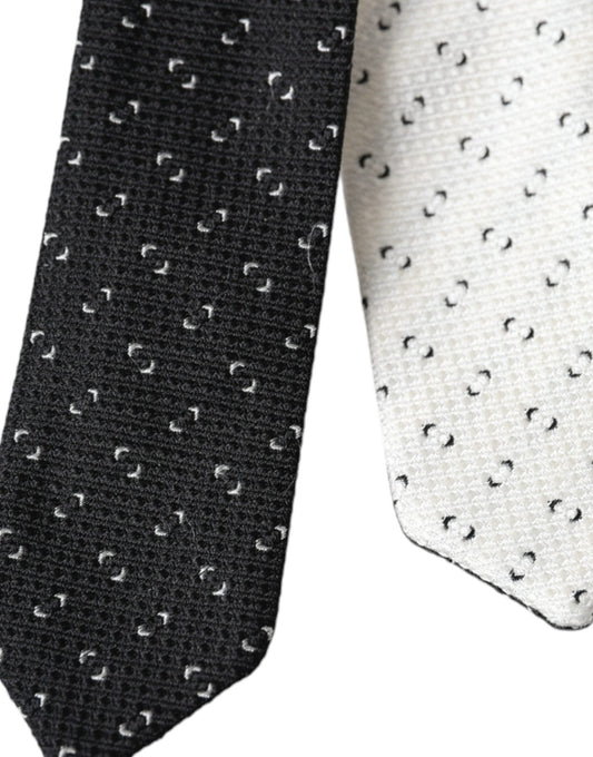 Black White Patterned Adjustable Tie-Dolce & Gabbana-LabelTerrace.com