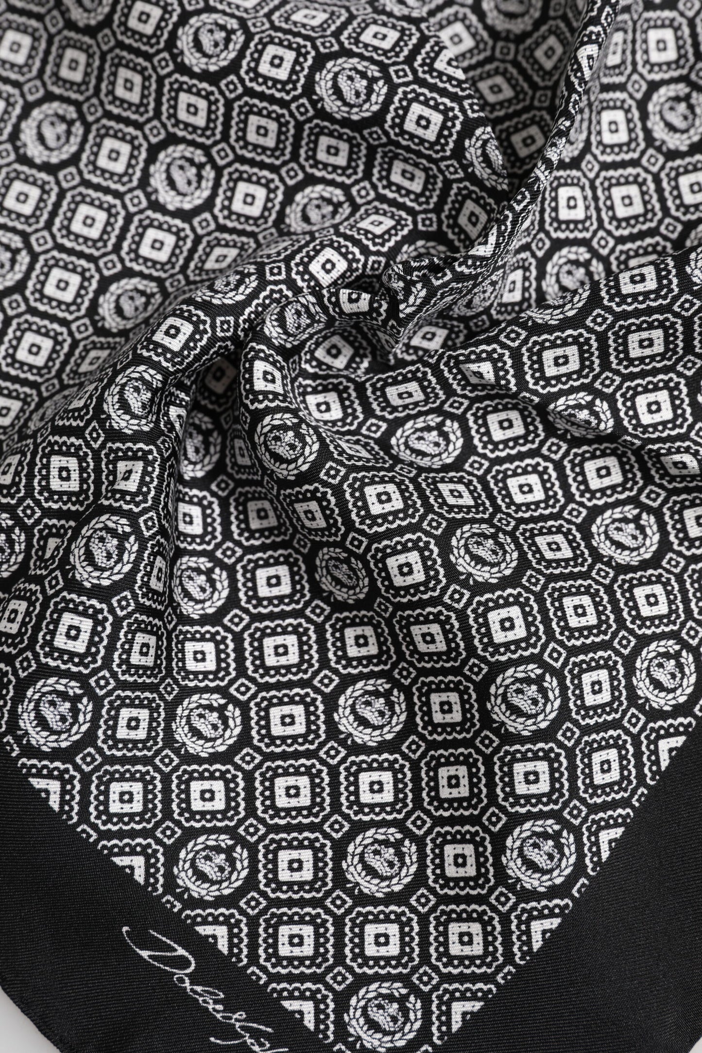 Black White Patterned Square Foulard Scarf-Dolce & Gabbana-LabelTerrace.com