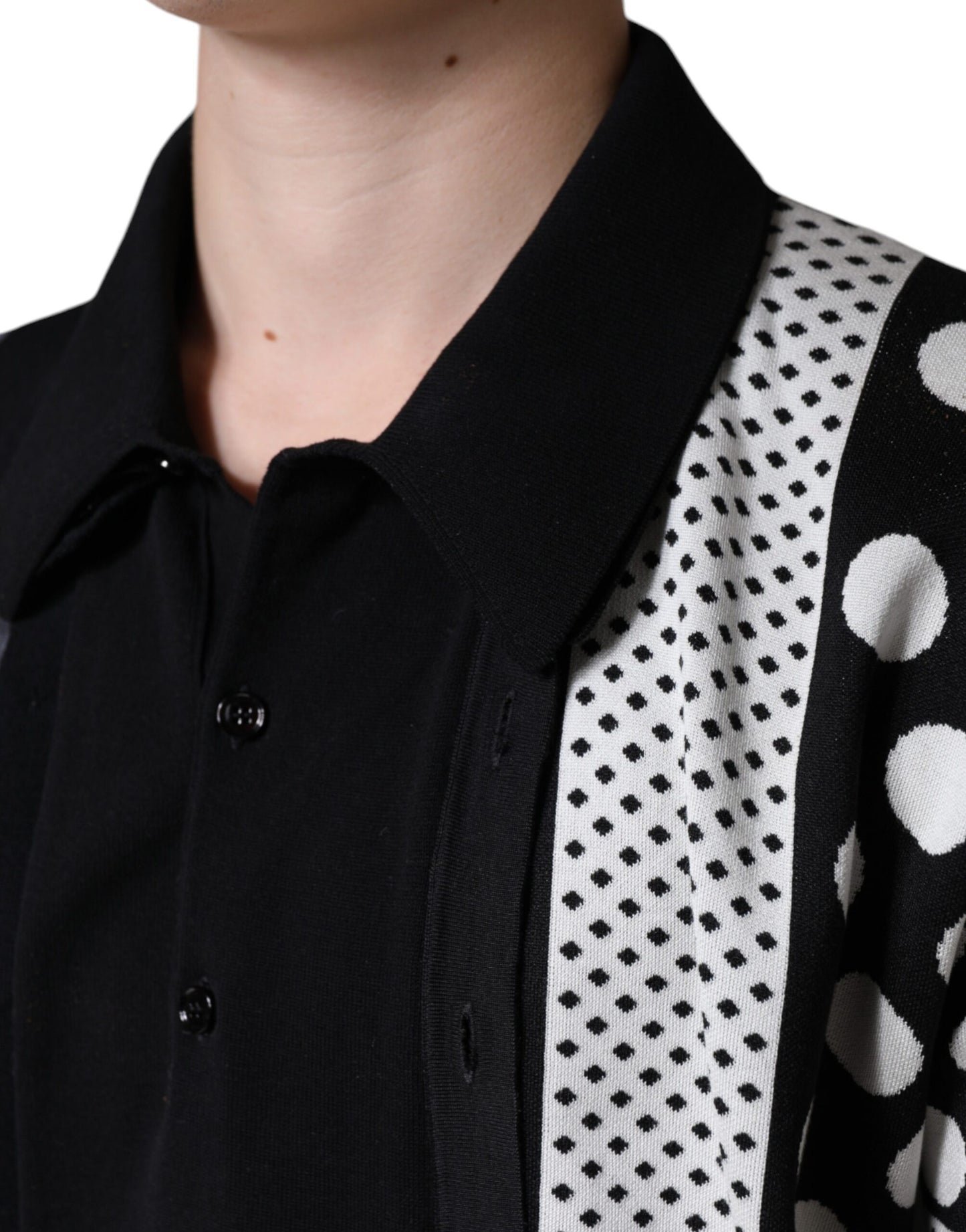 Black White Polka Dot Collared Polo T-shirt-Dolce & Gabbana-LabelTerrace.com