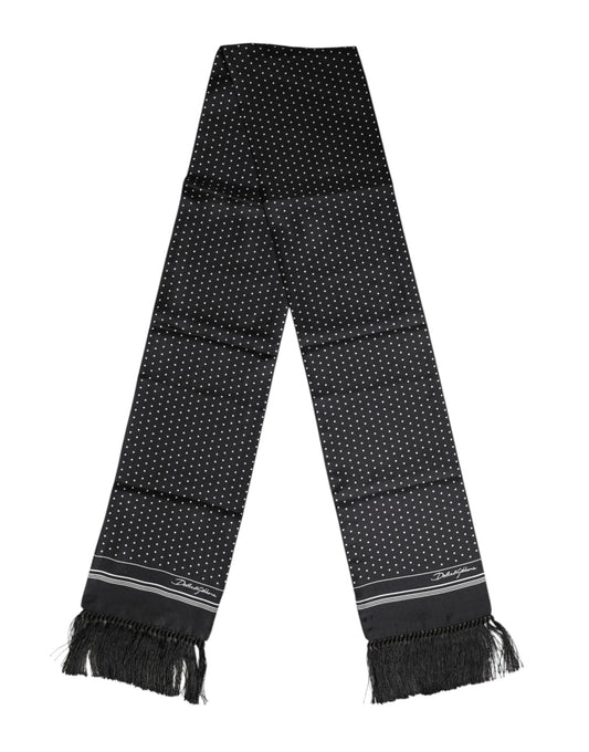Black White Polka Dot Fringes Foulard Scarf-Dolce & Gabbana-LabelTerrace.com