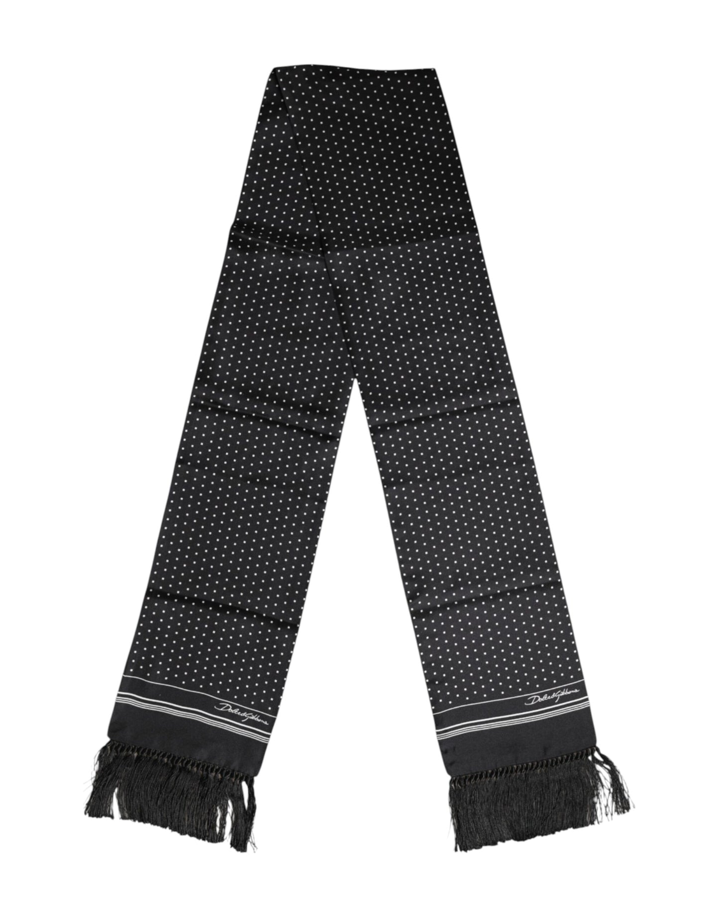 Black White Polka Dot Fringes Foulard Scarf-Dolce & Gabbana-LabelTerrace.com