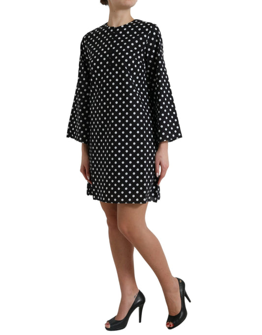 Black White Polka Dot Nylon Shift Mini Dress-Dolce & Gabbana-LabelTerrace.com