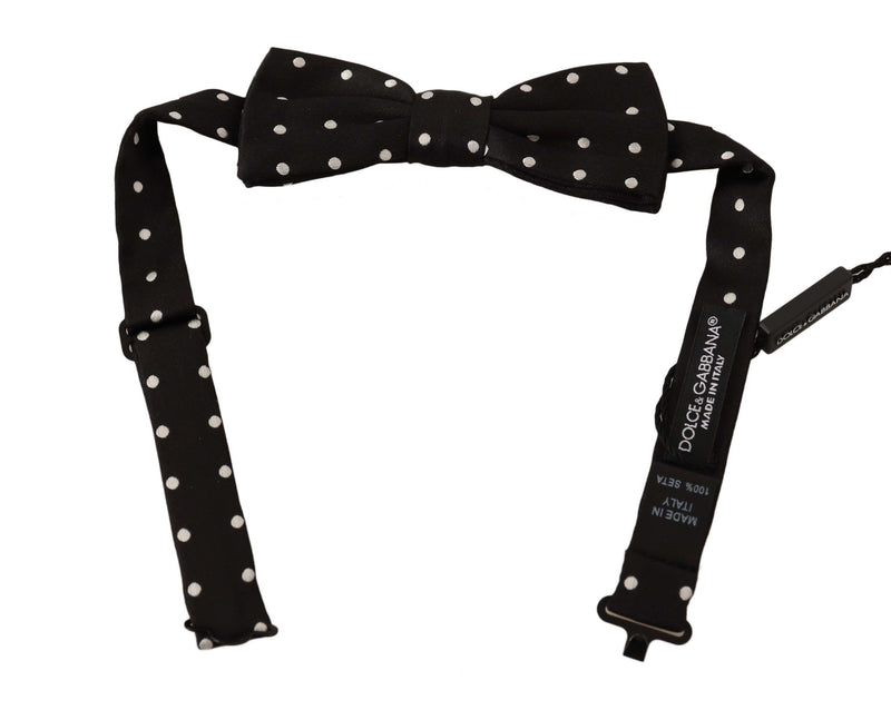 Black White Polka Dot Silk Adjustable Neck Papillon Bow Tie-Dolce & Gabbana-LabelTerrace.com