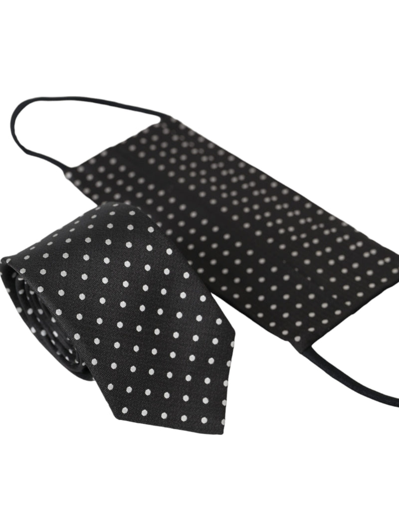 Black White Polka Dots 100% Silk Necktie Face Mask-Dolce & Gabbana-LabelTerrace.com