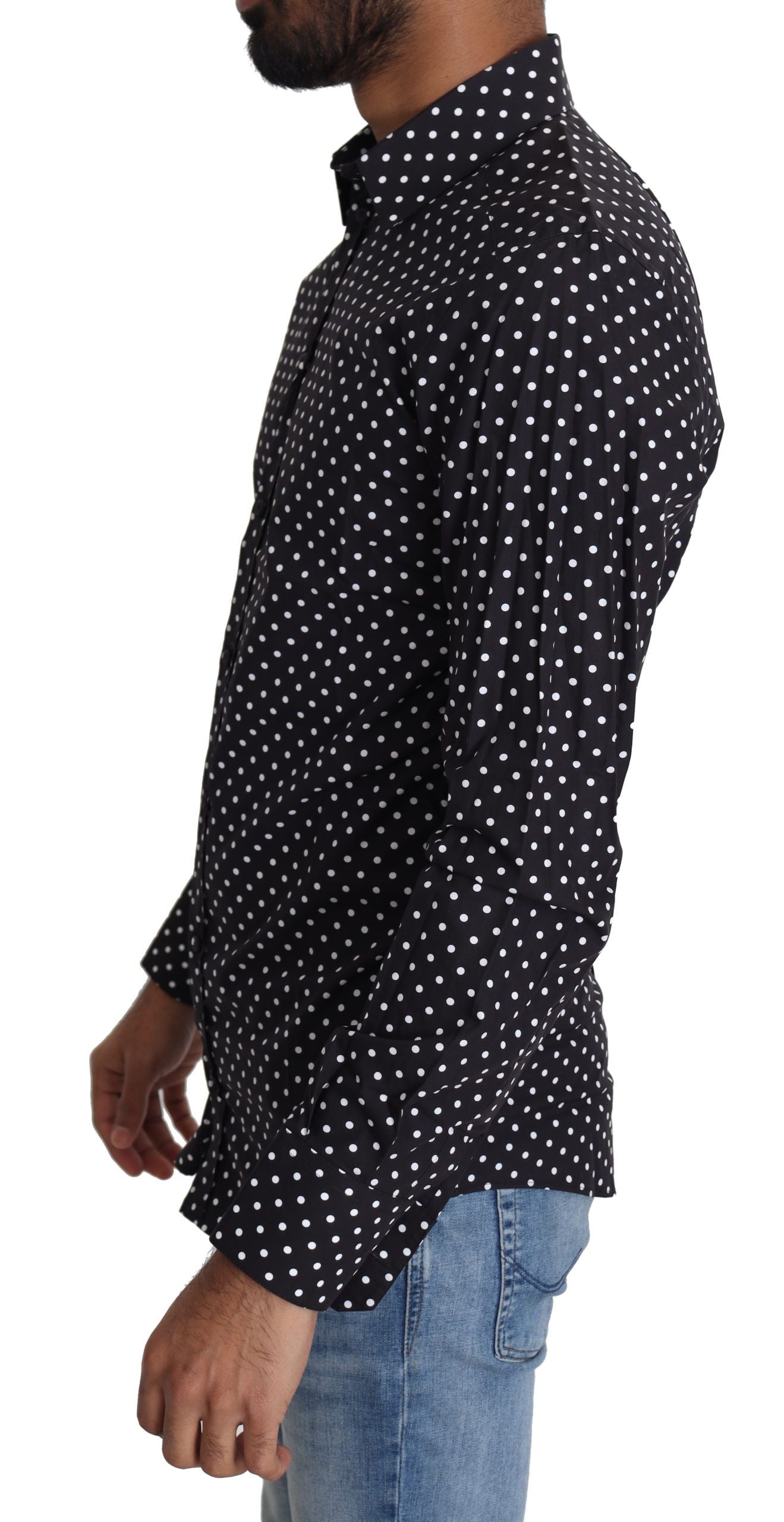 Black White Polka Dots Casual Shirt-Dolce & Gabbana-LabelTerrace.com