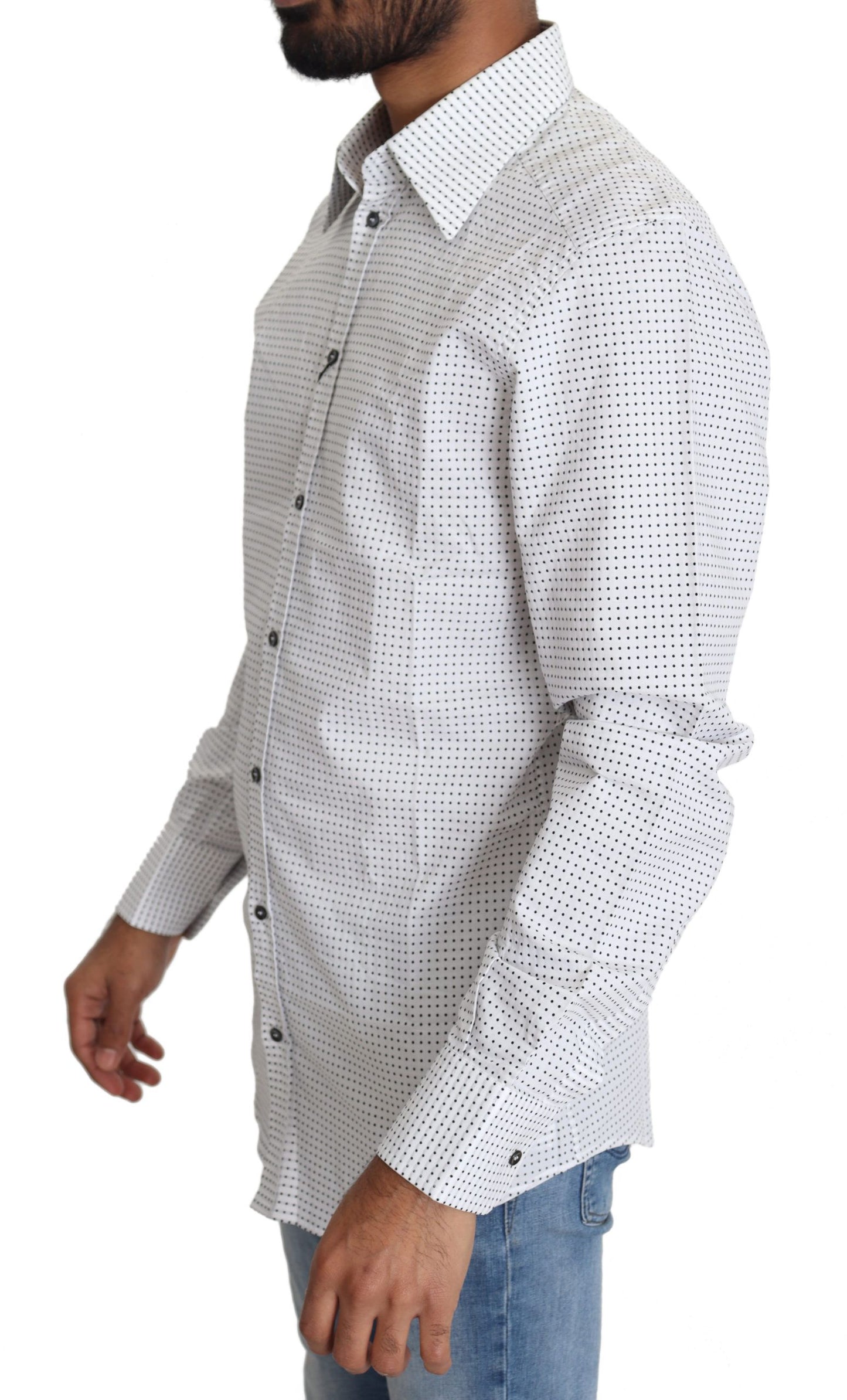 Black White Polka Dots Dress Shirt-Dolce & Gabbana-LabelTerrace.com