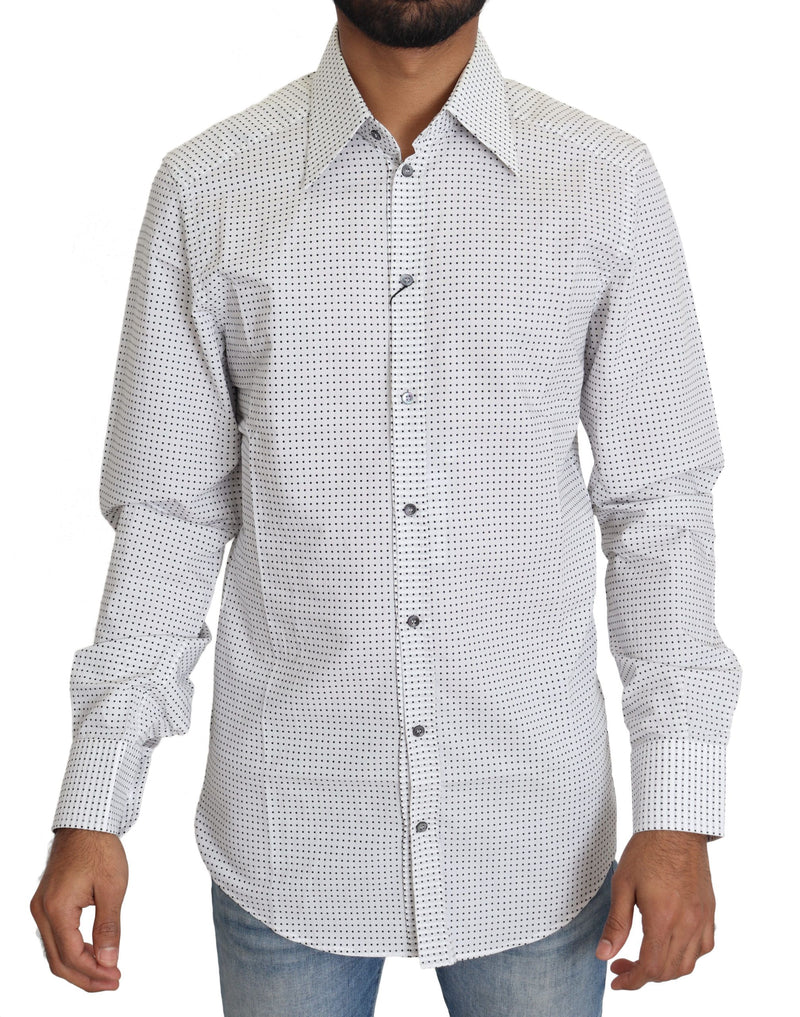 Black White Polka Dots Dress Shirt-Dolce & Gabbana-LabelTerrace.com