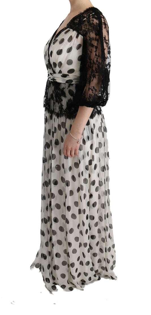 Black White Polka Dotted Floral Dress-Dolce & Gabbana-LabelTerrace.com