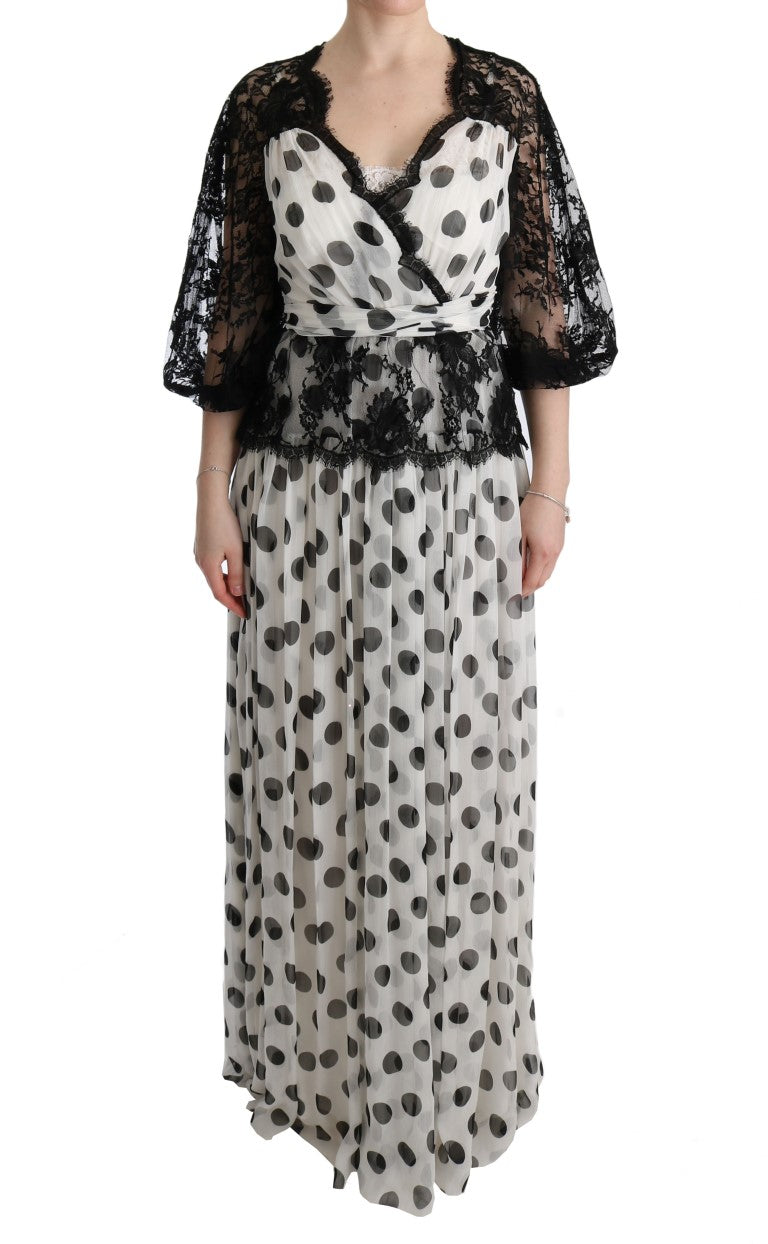 Black White Polka Dotted Floral Dress-Dolce & Gabbana-LabelTerrace.com