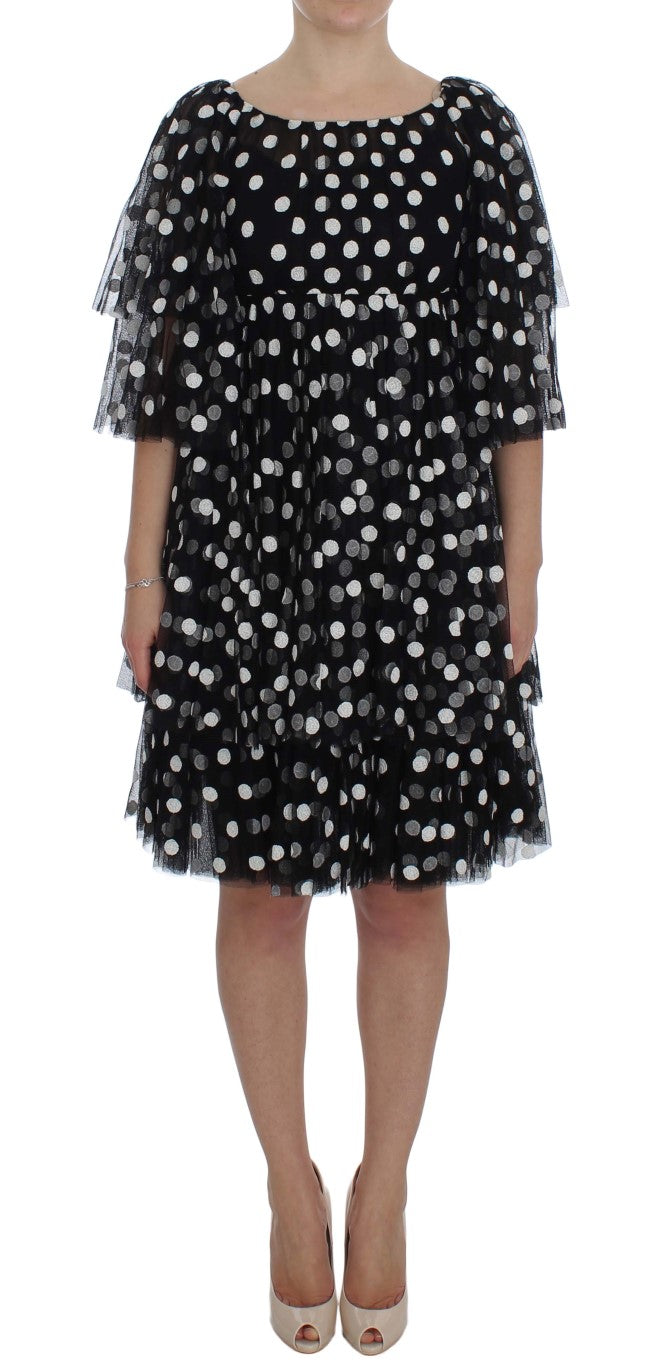 Black White Polka Dotted Ruffled Dress-Dolce & Gabbana-LabelTerrace.com