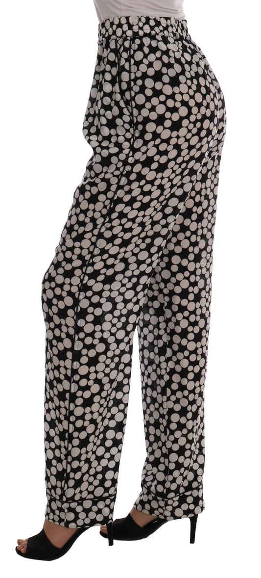 Black White Polka Dottes Silk Pants-Dolce & Gabbana-LabelTerrace.com