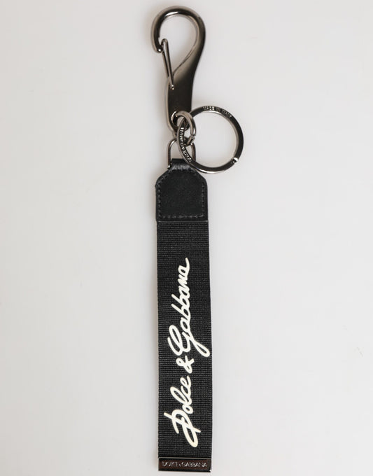 Black White Polyester DG Logo Silver Men Keychain Keyring-Dolce & Gabbana-LabelTerrace.com