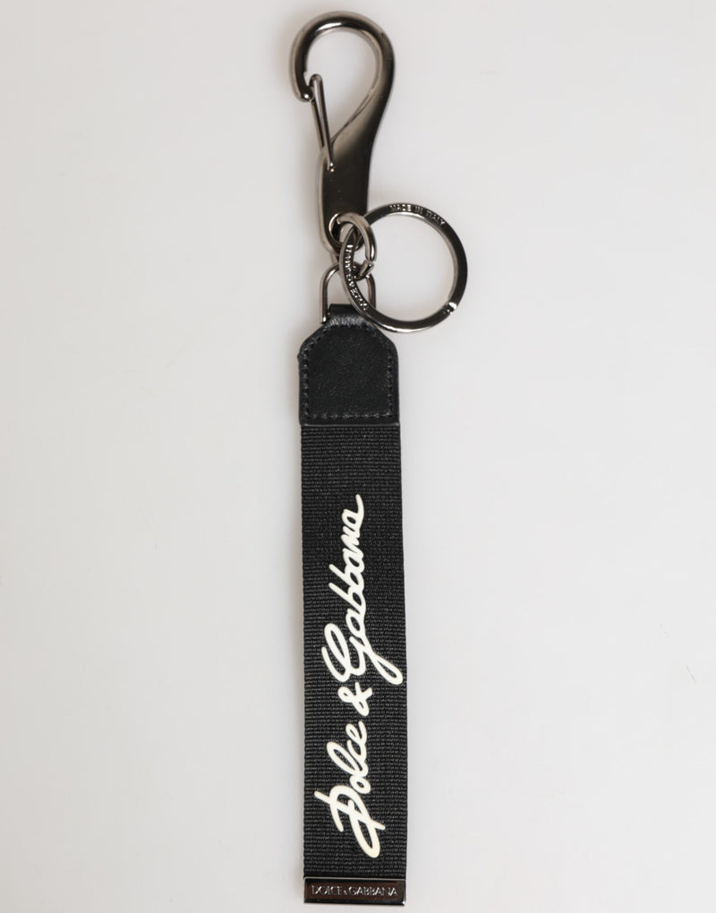 Black White Polyester DG Logo Silver Men Keychain Keyring-Dolce & Gabbana-LabelTerrace.com