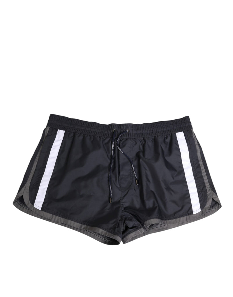 Black White Polyester Logo Elastic Waistband Swimwear-Dolce & Gabbana-LabelTerrace.com