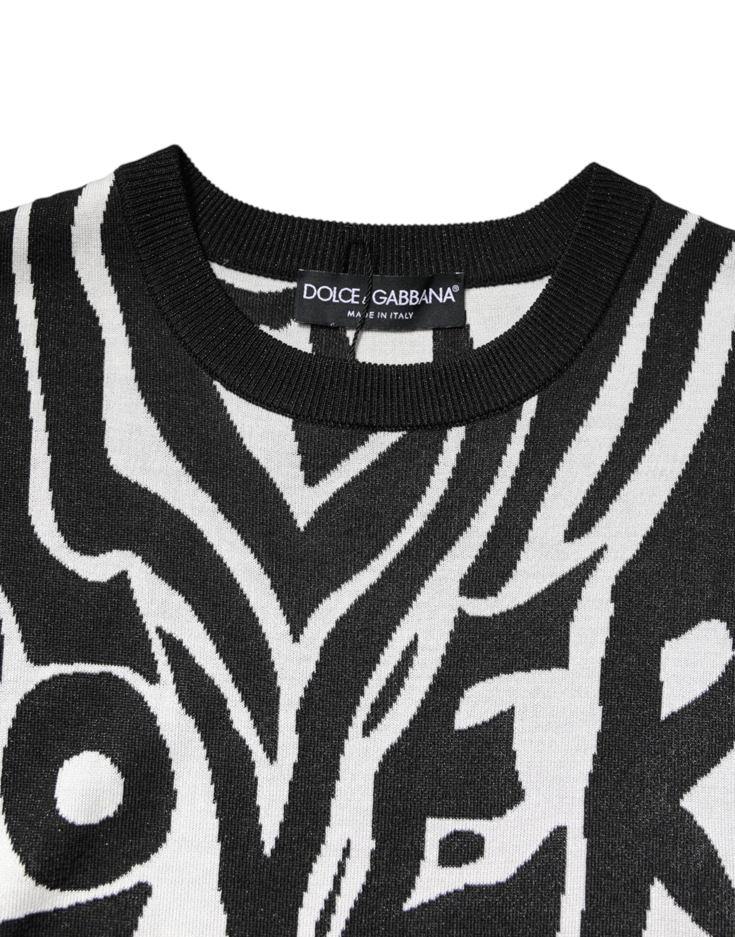 Black White Print Women Pullover Sweater-Dolce & Gabbana-LabelTerrace.com