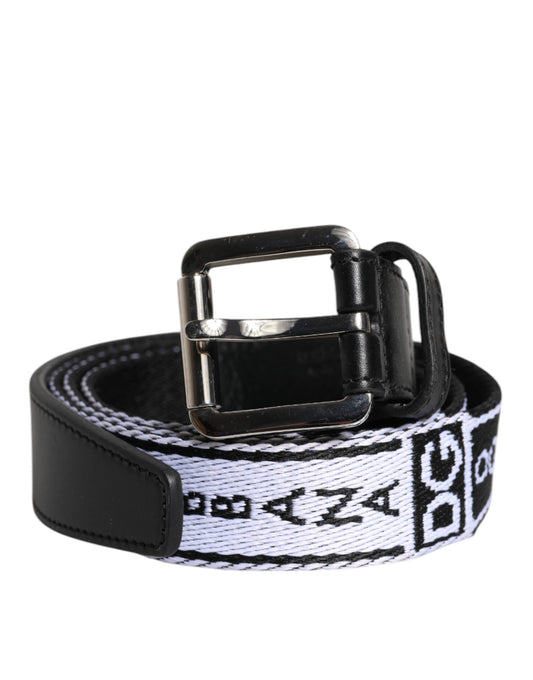 Black White Printed Metal Logo Buckle Belt-Dolce & Gabbana-LabelTerrace.com