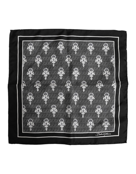 Black White Printed Square Foulard Scarf-Dolce & Gabbana-LabelTerrace.com