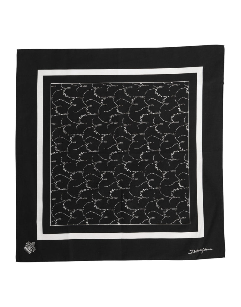 Black White Printed Square Foulard Scarf-Dolce & Gabbana-LabelTerrace.com