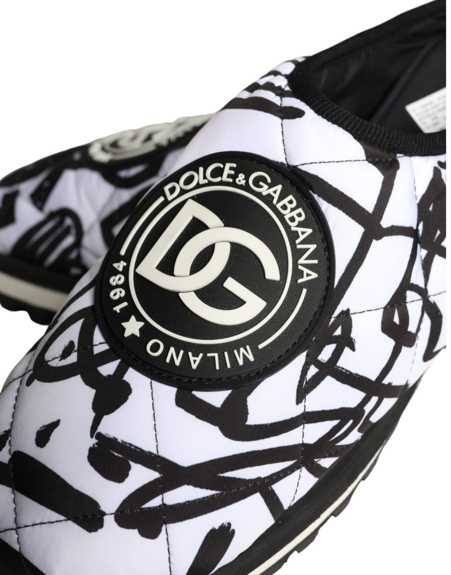 Black White Quilted Logo Sandals Slides Shoes-Dolce & Gabbana-LabelTerrace.com