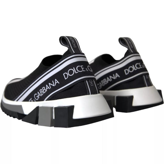 Black White Slip On Sorrento Sneakers Shoes-Dolce & Gabbana-LabelTerrace.com