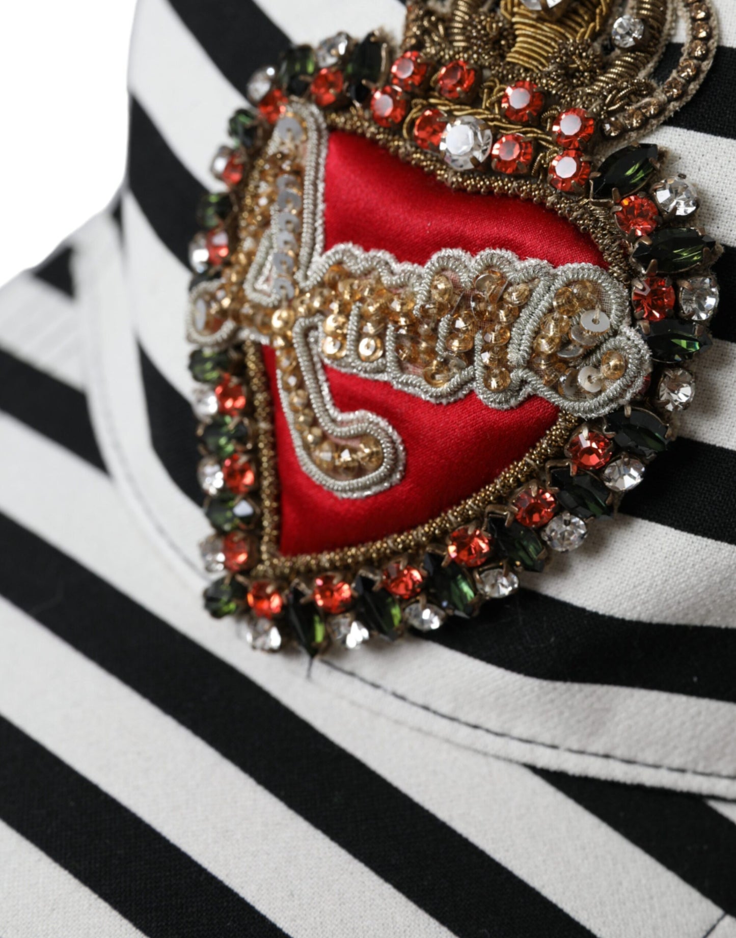 Black White Stripe Amore Heart Applique Baseball Hat-Dolce & Gabbana-LabelTerrace.com