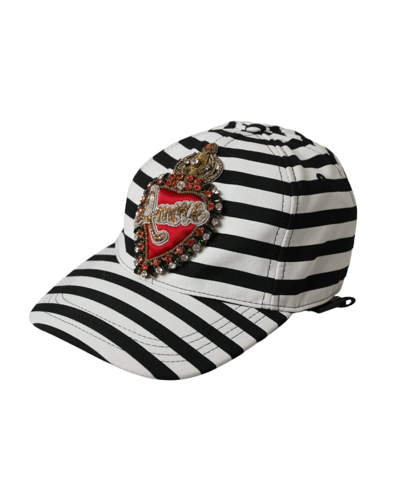 Black White Stripe Amore Heart Applique Baseball Hat-Dolce & Gabbana-LabelTerrace.com