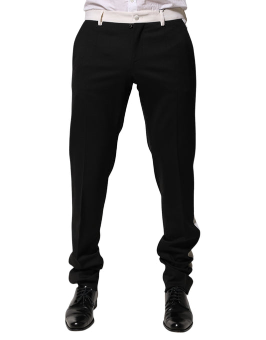 Black White Stripe Wool Men Trouser Pants-Dolce & Gabbana-LabelTerrace.com
