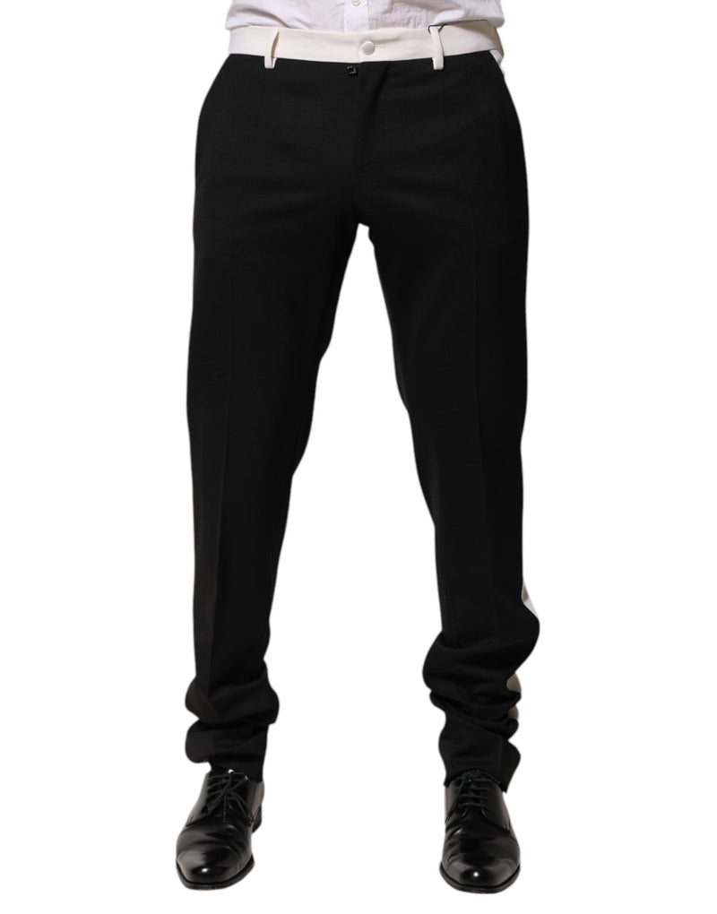 Black White Stripe Wool Men Trouser Pants-Dolce & Gabbana-LabelTerrace.com