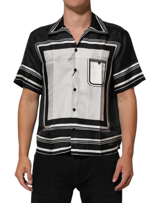 Black White StripeDot Print Casual Polo Shirt-Dolce & Gabbana-LabelTerrace.com