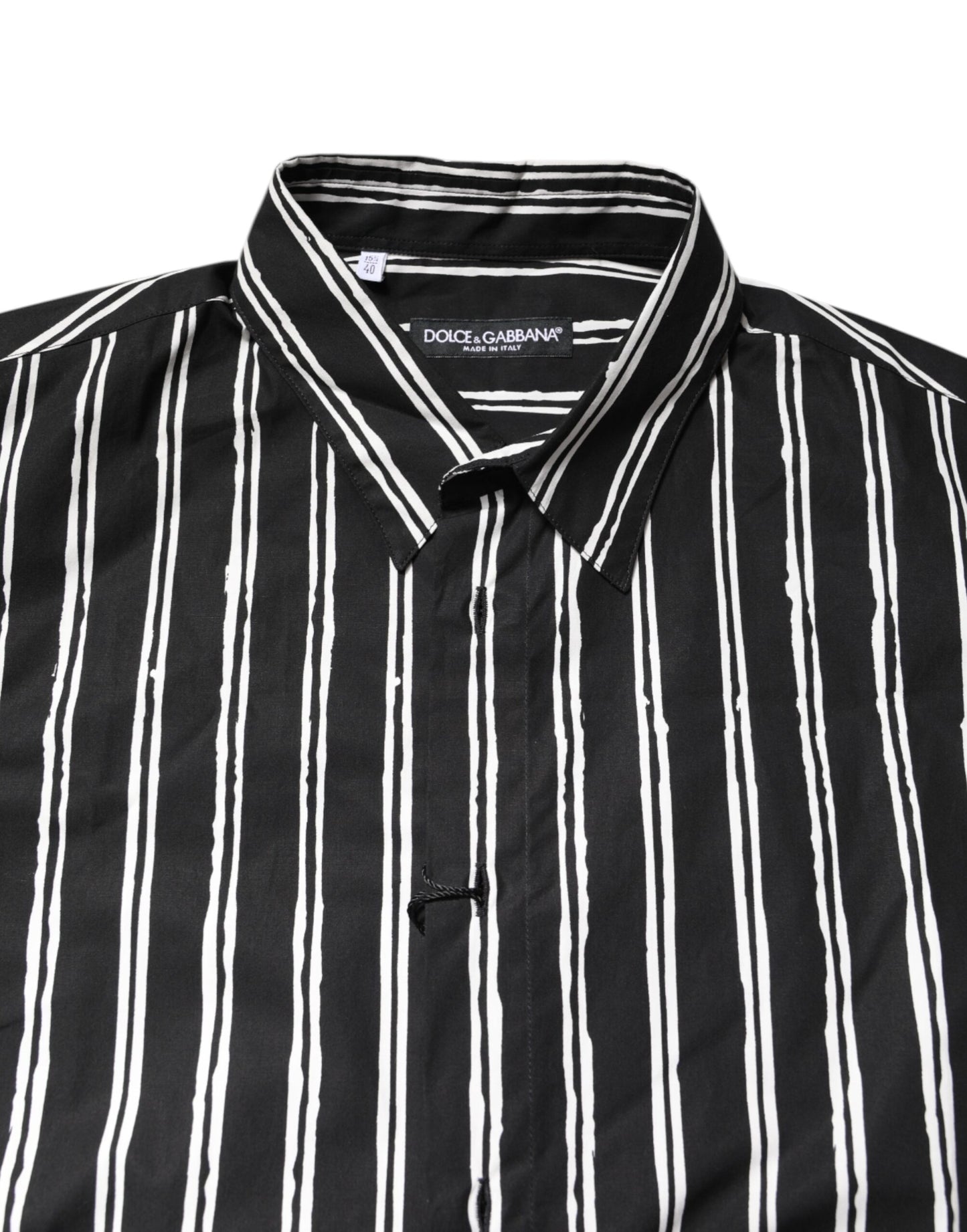 Black White Striped Cotton Dress Shirt-Dolce & Gabbana-LabelTerrace.com