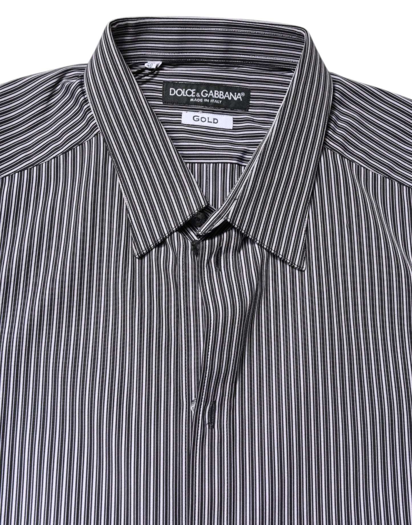 Black White Striped GOLD Formal Dress Shirt-Dolce & Gabbana-LabelTerrace.com