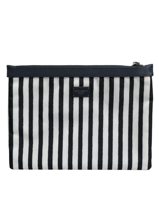 Black White Striped Logo Plaque Clutch Borse Pouch Bag-Dolce & Gabbana-LabelTerrace.com