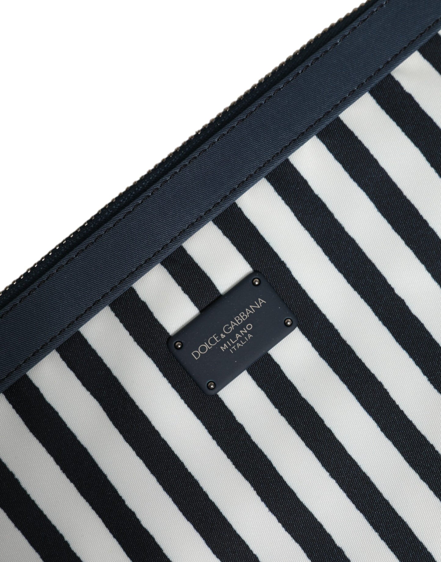 Black White Striped Logo Plaque Clutch Borse Pouch Bag-Dolce & Gabbana-LabelTerrace.com