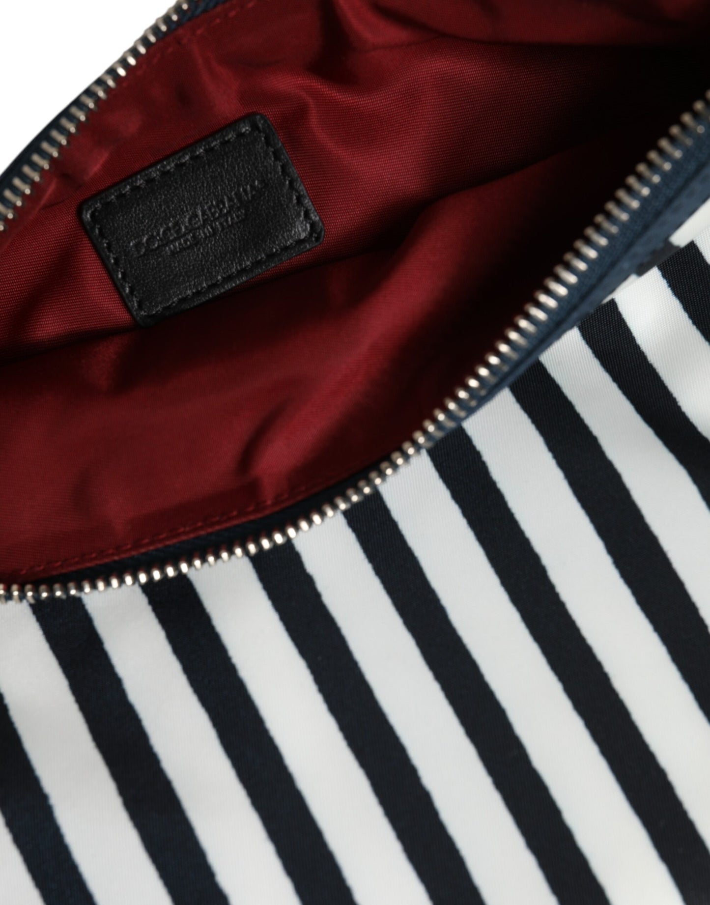 Black White Striped Logo Plaque Clutch Pouch Bag-Dolce & Gabbana-LabelTerrace.com