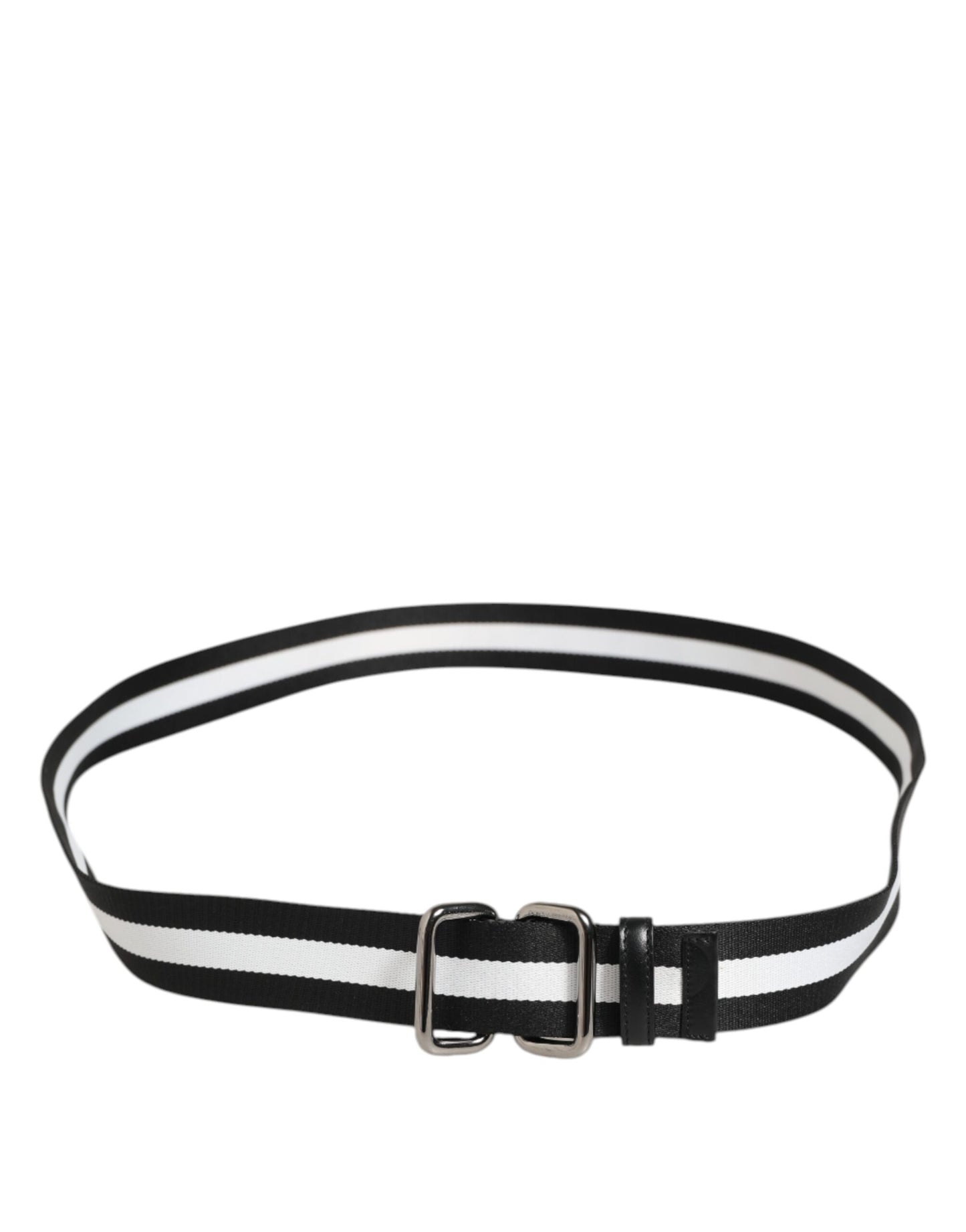 Black White Striped Metal Buckle Men Belt