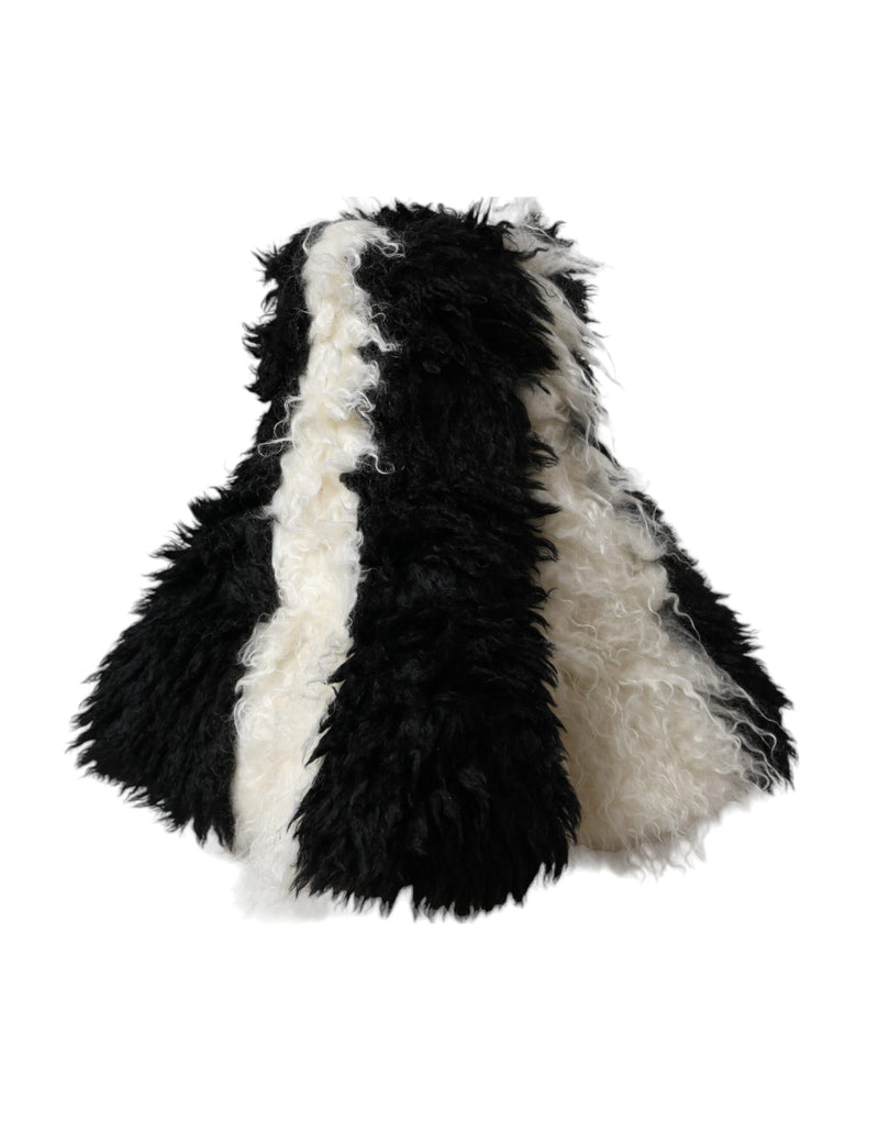 Black White Stripes Mohair Fur Bucket Hat-Dolce & Gabbana-LabelTerrace.com