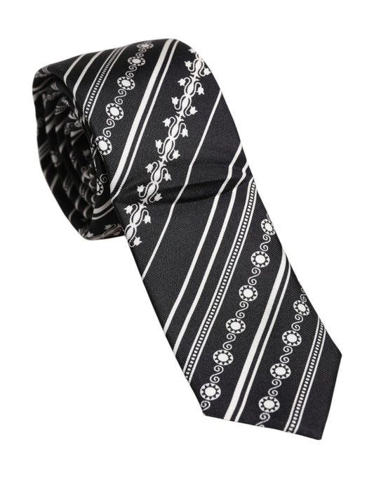 Black White Stripes Silk Adjustable Necktie Tie-Dolce & Gabbana-LabelTerrace.com
