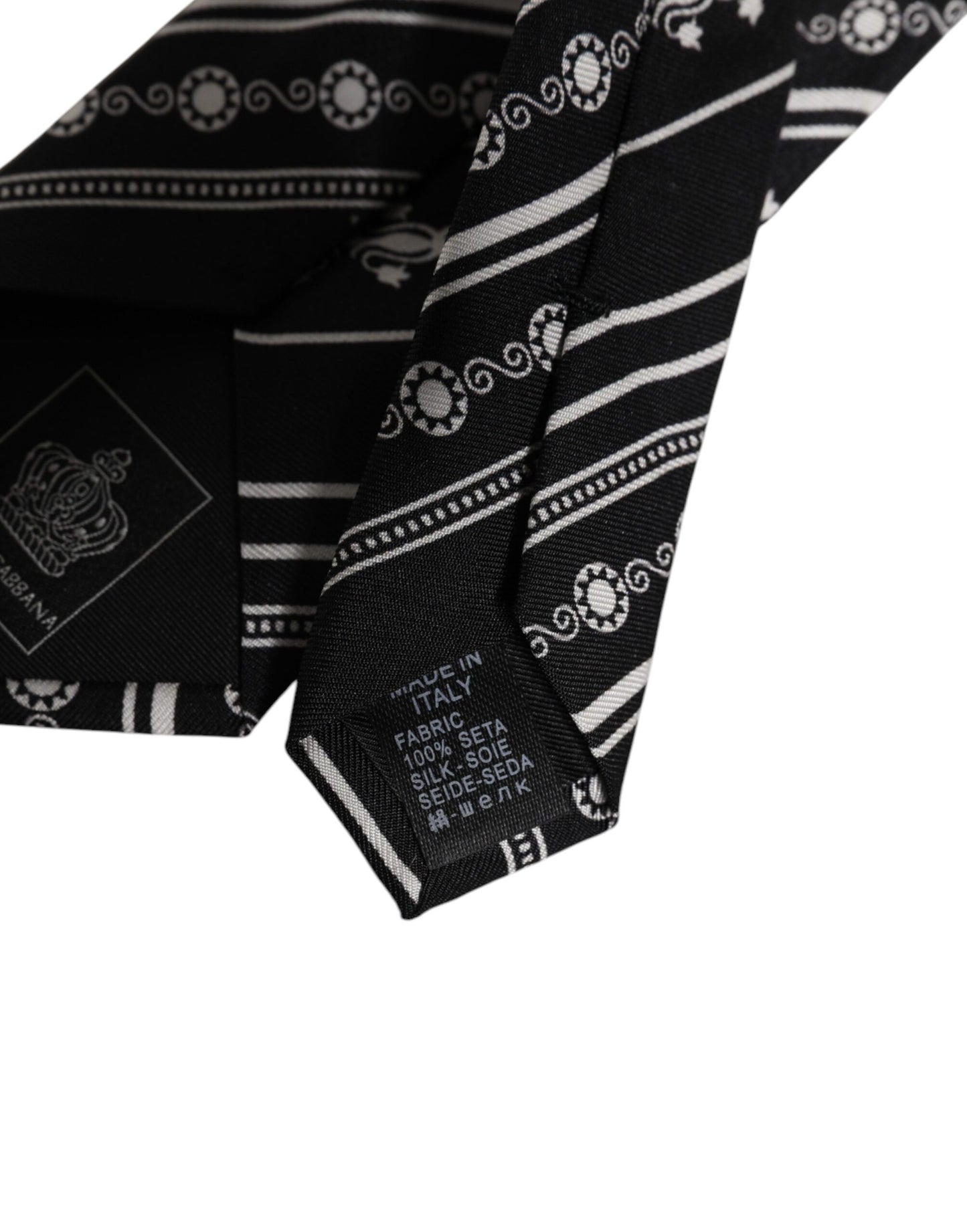 Black White Stripes Silk Adjustable Necktie Tie-Dolce & Gabbana-LabelTerrace.com